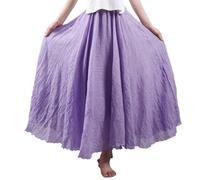 Beautyhis Böhmischer Baumwoll-Leinenrock für Damen, Sommer-Leinen-Maxirock, elastische Taille, A-Linie, fließende Maxiröcke, violett, 40