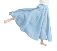 Beautyhis Böhmischer Baumwoll-Leinenrock für Damen, Sommer-Leinen-Maxirock, elastische Taille, A-Linie, fließende Maxiröcke, himmelblau, 36