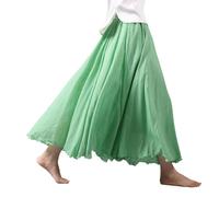 Beautyhis Böhmischer Baumwoll-Leinenrock für Damen, Sommer-Leinen-Maxirock, elastische Taille, A-Linie, fließende Maxiröcke, Obstgrün, 40