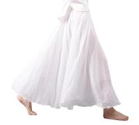 Beautyhis Böhmischer Baumwoll-Leinenrock für Damen, Sommer-Leinen-Maxirock, elastische Taille, A-Linie, fließende Maxiröcke, weiß, 36