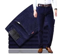 Beautyhis Herren-Cordhose, klassische Passform, gerade, Stretch, Business-Hose mit Taschen, blau, 33 W