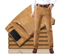Beautyhis Herren-Cordhose, klassische Passform, gerade, Stretch, Business-Hose mit Taschen, Hellkhaki, 42