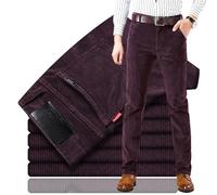 Beautyhis Herren-Cordhose, klassische Passform, gerade, Stretch, Business-Hose mit Taschen, weinrot, W28