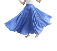 BEAUTYLAST Böhmischer Baumwoll-Leinenrock Damen Elastische Taille Lang Fließender Casual Maxirock für Sommer Strandurlaub, blu, 85CM-Length