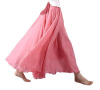 BEAUTYLAST Böhmischer Baumwoll-Leinenrock Damen Elastische Taille Lang Fließender Casual Maxirock für Sommer Strandurlaub, new pink, 85CM-Length