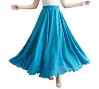 BEAUTYLAST Böhmischer Baumwoll-Leinenrock für Damen, elastische Taille, lang, fließend, lässig, Maxirock für Sommer, Strand, Urlaub, Malachitgrün, 85CM-Length