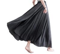 BEAUTYLAST Böhmischer Baumwoll-Leinenrock für Damen, elastische Taille, lang, fließend, lässig, Maxirock für Sommer, Strand, Urlaub, dunkelgrau, 95CM-Length
