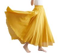 BEAUTYLAST Böhmischer Baumwoll-Leinenrock für Damen, elastische Taille, lang, fließend, lässig, Maxirock für Sommer, Strand, Urlaub, Ginger Yellow, 85CM-Length