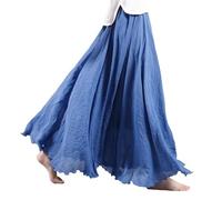 BEAUTYLAST Böhmischer Baumwoll-Leinenrock für Damen, elastische Taille, lang, fließend, lässig, Maxirock für Sommer, Strand, Urlaub, denim-blau, 85CM-Length