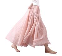 BEAUTYLAST Böhmischer Baumwoll-Leinenrock für Damen, elastische Taille, lang, fließend, lässig, Maxirock für Sommer, Strand, Urlaub, hellrosa, 95CM-Length