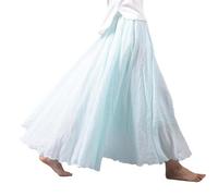 BEAUTYLAST Böhmischer Baumwoll-Leinenrock für Damen, elastische Taille, lang, fließend, lässig, Maxirock für Sommer, Strand, Urlaub, aqua blue, 85CM-Length