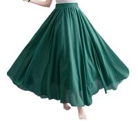 BEAUTYLAST Böhmischer Baumwoll-Leinenrock für Damen, elastische Taille, lang, fließend, lässiger Maxirock für Sommer, Strandurlaub (Dunkelgrün, 85 cm lang), grün