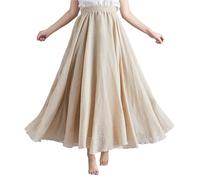 BEAUTYLAST Bohemianer Baumwoll-Leinenrock für Damen, elastischer Taillenbund, langer fließender lässiger Maxirock für Sommer, Strand und Urlaub (Aprikose, 85 cm Länge)