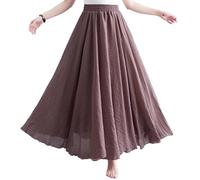 BEAUTYLAST Bohemianer Baumwoll-Leinenrock für Damen, elastischer Taillenbund, langer fließender lässiger Maxirock für Sommer, Strand, Urlaub (Khaki, Länge 95 cm)