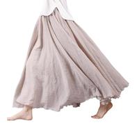 BEAUTYLAST Bohemianer Baumwoll-Leinenrock für Damen, elastischer Taillenbund, langer fließender lässiger Maxirock für Sommer, Strand, Urlaub (Beige, Länge 95 cm)