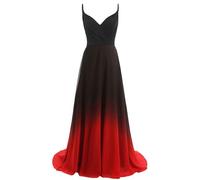 Beautyoung Damen Ombre Chiffon Brautjungfernkleider Lange Pailletten Perlen Abschlussball Party Kleid für Junioren Plus, Stil F, schwarz und rot, 48