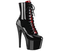 BeAUZQ 6,69in Damen Schnürstiefeletten Mode Schwarz & Rot Nähte Design Lackleder Stiefeletten Sexy Stripper Nachtclub Fetisch High Heels,Schwarz,41