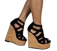 BeAUZQ 6IN Damen Gladiator Keilsandalen Plateau High Heels Mode Römischen Stil Pumps Club Hochzeit Kleid Lässige Urlaubsschuhe,Schwarz,44