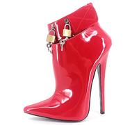 BeAUZQ 7inch High Heel Stripper Club Tanzschuhe Abschließbare Stiefeletten Sexy Spitz Fetisch High Heel Vorhängeschlösser Cosplay Pumps Schuhe Größe 36-46,Rot,45