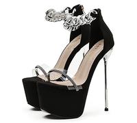 BeAUZQ Damen 6.7IN Stiletto Plateau High Heels Modische Strass Hohl Sandalen Fetisch High Heels Sexy Stripper Club Hochzeit Pary Kleid Pumps,Schwarz,38