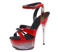 BeAUZQ Damen 6IN Stiletto Glitzer Plateau High Heels Mode Hohl Sandalen Fetisch High Heels Sexy Stripper Club Hochzeit Kleid Pumps Schuhe Größe 34-45,Rot,39