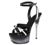 BeAUZQ Damen 6IN Stiletto Glitzer Plateau High Heels Mode Hohl Sandalen Fetisch High Heels Sexy Stripper Club Hochzeit Kleid Pumps Schuhe Größe 34-45,Schwarz,43