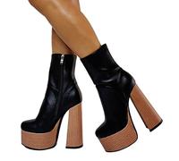 BeAUZQ Damen Chunky Heels Plateau Booties Mode Modernes Design Stil Zip Stiefeletten Winter Booties Large Size,Schwarz,38