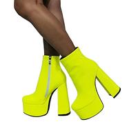 BeAUZQ Damen Fluoreszierende Farbe Lackleder Plateau Booties Chunky Heels Reißverschluss Stiefeletten Winter Booties Sexy Halloween Party Prom Gericht Kleid Schuhe,Gelb,37