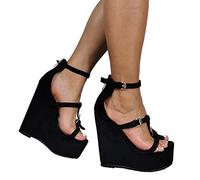 BeAUZQ Damen Gladiator Keilsandaletten Sexy High Heels Fashion Schwarz Reißverschluss Pumps Fetisch High Heels Sexy Partykleid Lässig Reise Urlaub Schuhe,Schwarz,46