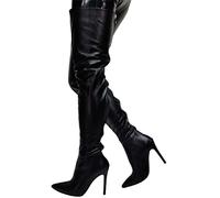 BeAUZQ Damen Reißverschluss Stilettos Overknee Stiefel Spitz Oberschenkel Hohe Stiefel Fetisch High Heels Sexy Stripper Club Pole Dance Schuhe,Schwarz,47