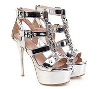 BeAUZQ Damen Schwarz Plateau Gladiator Sandalen High Heels Pumps Sexy Stripper Club Stage Performance Pumps Schuhe Größe 34-48,Silber,37 EU