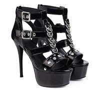 BeAUZQ Damen Schwarz Plateau Gladiator Sandalen High Heels Pumps Sexy Stripper Club Stage Performance Pumps Schuhe Größe 34-48,Schwarz,41 EU