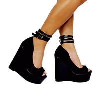 BeAUZQ Damen Schwarze Keilsandaletten Peep Toe Plateau High Heels Knöchelriemen Pumps Sexy Hochzeitsfest Kleid Lässig Reise Urlaub Formelle Schuhe,Schwarz,44