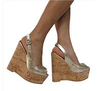 BeAUZQ Damen Sexy High Heels Keilsandaletten Mode Peep Toe Pumps Fetisch High Heels Sexy Partykleid Lässig Reise Urlaub Sandstrand Schuhe,Gold,37