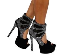BeAUZQ Damen Sexy High Heels Mode Strass Hohl Peep Toe Sandalen Fetisch High Heels Hochzeit Kleid Pumps Casual Urlaub Formelle Schuhe,Schwarz,39
