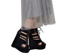 BeAUZQ Damen Sexy Hohle Keilsandalen Peep Toe Plateau High Heels Sexy Hochzeit Kleid Pumps Stripper Club Cosplay Schuhe,Schwarz,46