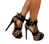 BeAUZQ Damen Sexy Leopard High Heels Mode Hohl Peep Toe Sandalen Fetisch High Heels Hochzeit Kleid Pumps Lässig Urlaub Formelle Schuhe,Leopard,42
