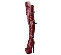 BeAUZQ Damen Sexy Oberschenkelhohe Stiefel Stilettos Overknee Stiefel Herbst Winter Stiefel Sexy Stripper Club Schuhe Halloween Weihnachtsstiefel,Red Wine,38