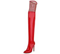 BeAUZQ Damen Sexy Spitz Oberschenkel Hohe Stiefel Stilettos Overknee Lackleder Stiefel Herbst Winter Stiefel Stripper Club Schuhe Größe 34-48,Rot,39 EU