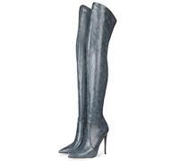 BeAUZQ Damen Sexy Spitz Stilettos Stiefel Overknee Stiefel Herbst Winter Slip On Lange Stiefel Schuhe Plus Größe 34-45,Grau,39 EU