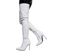 BeAUZQ Damen Sexy Spitze Zehe Oberschenkel Hohe Stiefel Modisch Weiß Stilettos Overknee Stiefel Fetisch High Heels Sexy Stripper Club Pole Dance Schuhe,Weiß,47