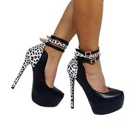 BeAUZQ Damen Sexy Stiletto Plateau High Heels Modische Leopardennähte Pumps Sexy Stripper Club Prom Hochzeit Kleid Pumps Große Größe 36-47,Schwarz,40