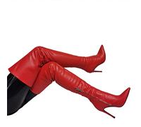 BeAUZQ Damen Spitz Oberschenkel Hohe Stiefel Seitlicher Reißverschluss Stiletto High Heel Overknee Stiefel Sexy Stripper Club Party Schuhe Winterstiefel,Rot,46