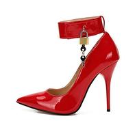BeAUZQ Damen Spitz Pumps 12cm Stiletto High Heels mit Schloss High Heels Plus Size Unisex Bühnenperformance Pole Dance High Heel Stiefel,Größe 40-48,Rot,48