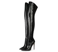 BeAUZQ Damen Spitz Stilettos Stiefel Schwarz Overknee Stiefel Herbst Winter Slip On Lange Stiefel Schuhe Übergröße 34-45,Schwarz,43 EU