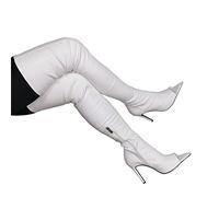 BeAUZQ Damen Spitz Zehe Offene Zehe Oberschenkel Hohe Stiefel Seitlicher Reißverschluss Stiletto High Heel Overknee Stiefel Fetisch High Heels Sexy Stripper Club Party Schuhe,Weiß,42