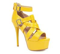 BeAUZQ Damen Stiletto High Heel Sandalen Überkreuzte Riemchen Plateau High Chunky Heels Peep Toe Pumps Plus Size Hochzeit Party Sandaletten Größe 34-48,Gelb,45