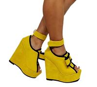 BeAUZQ Damen Vintage Gelb Keilsandalen Peep Toe Plateau High Heels Sexy Hochzeit Kleid Pumps Stripper Club Cosplay Schuhe,Gelb,48