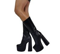 BeAUZQ Damenmode Rosa Plateau Booties Reißverschluss Stiefeletten Mode Winter Booties Halloween Party Abendkleid Sexy Stripper Schuhe,Schwarz,40