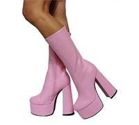 BeAUZQ Damenmode Rosa Plateau Booties Reißverschluss Stiefeletten Mode Winter Booties Halloween Party Abendkleid Sexy Stripper Schuhe,Rosa,47
